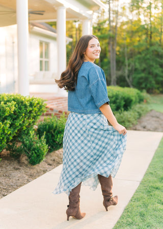 Medium Wash Short Sleeve Denim Top