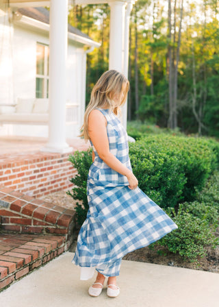 Blair Blue Checkered Maxi Dress