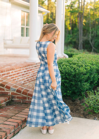 Blair Blue Checkered Maxi Dress