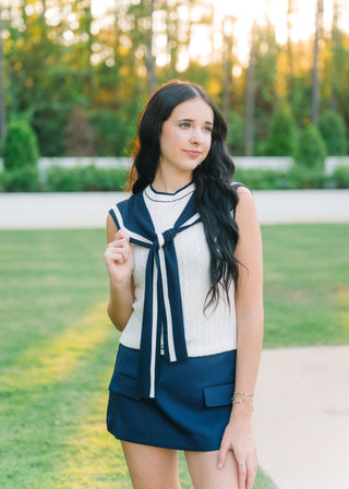 Palmer White & Navy Knit Top
