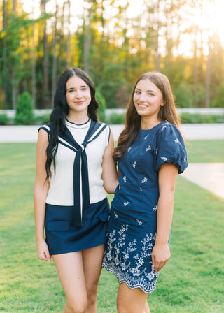 Palmer White & Navy Knit Top