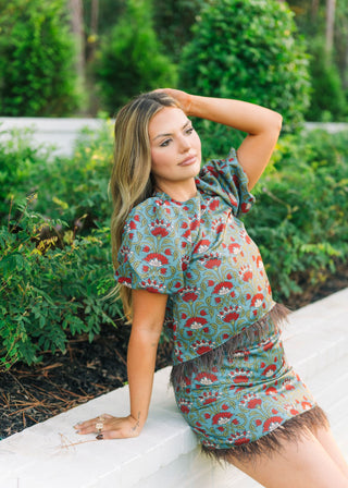 Burgundy Floral Feather Set Blouse