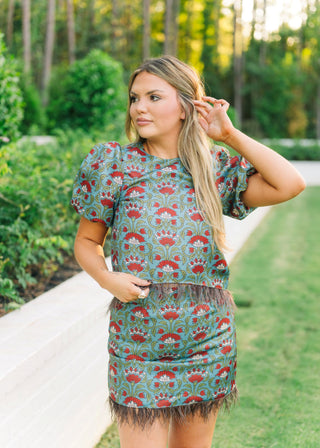 Burgundy Floral Feather Set Blouse