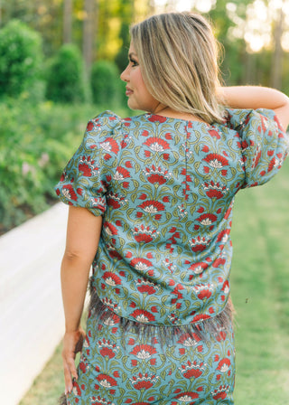 Burgundy Floral Feather Set Blouse