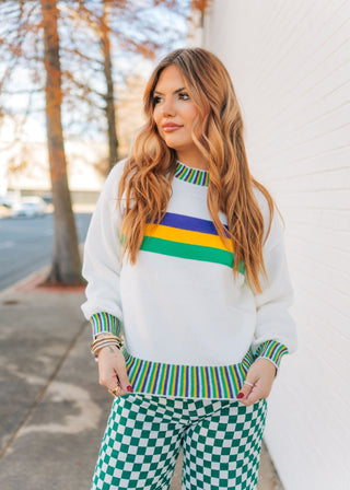 Mardi Gras White Striped Sweater
