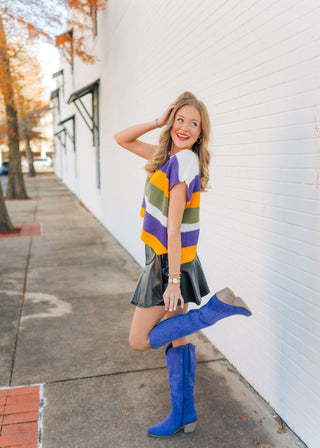 Mardi Gras Striped Knit Short Sleeve Top