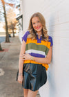 Mardi Gras Striped Knit Short Sleeve Top