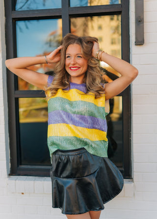 Mardi Gras Metallic Striped Sweater Vest