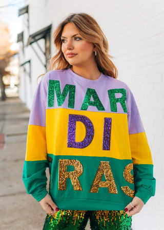 Mardi Gras Sequin Colorblock Sweatshirt