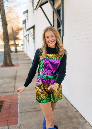 Mardi Gras Sequin Overall Romper