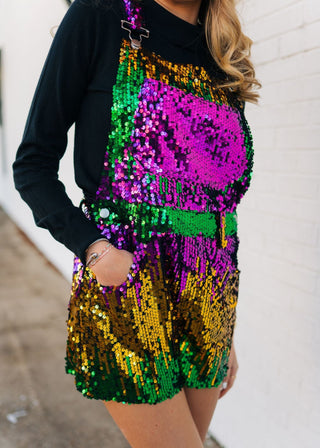 Mardi Gras Sequin Overall Romper