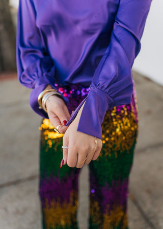 Purple Draped Shoulder Satin Top
