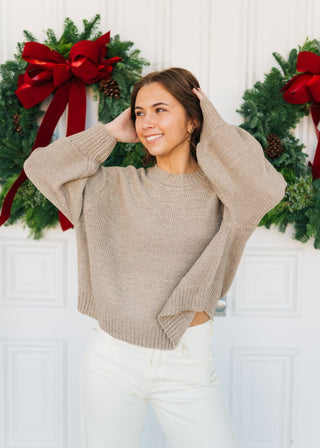 Taupe Brown Balloon Sleeve Sweater