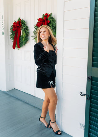 Black Button Up Velvet Top