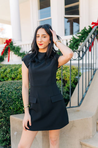 Black Mock Neck Fit & Flare Dress