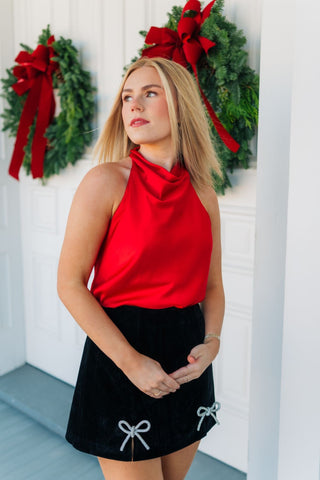 Red Satin Sleeveless Halter Top