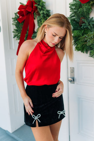 Red Satin Sleeveless Halter Top