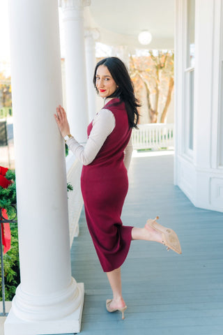 Burgundy Sleeveless Button Up Midi Dress