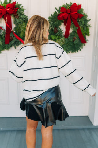 White & Black Striped Oversized Sweater