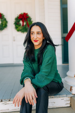 Green Balloon Sleeve Sweater