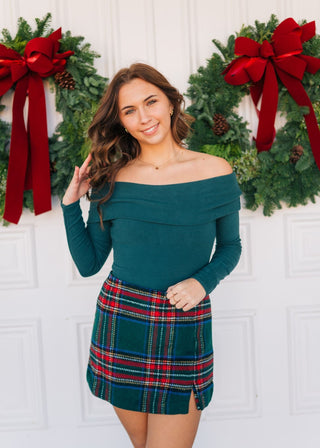 Green Long Sleeve Off Shoulder Bodysuit