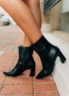 Black Leather Block Heel Booties