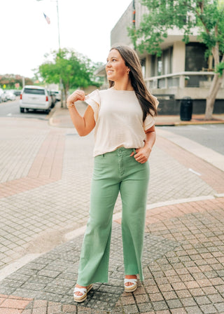 Beige Ruffle Short Sleeve Blouse