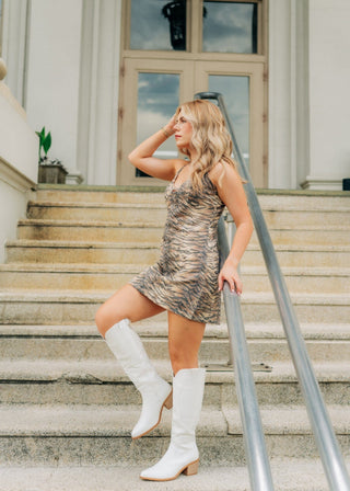 Tiger Striped Denim Mini Dress