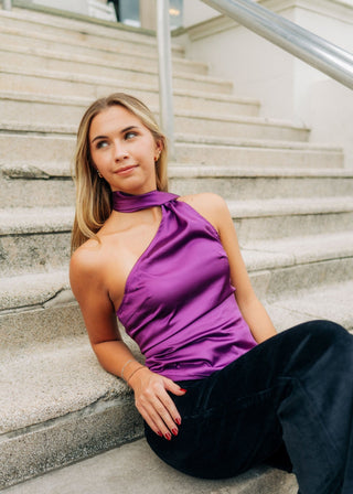 Purple Satin One Shoulder Top