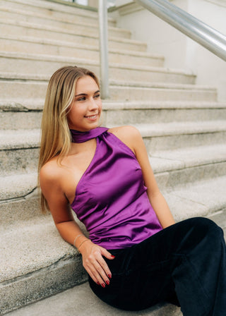 Purple Satin One Shoulder Top