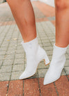 White Leather Block Heel Booties
