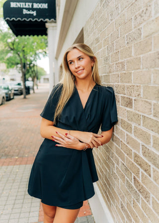Black Ruffle Wrap Mini Dress