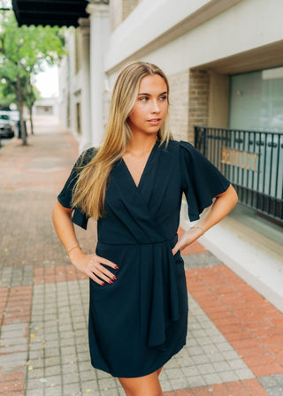 Black Ruffle Wrap Mini Dress