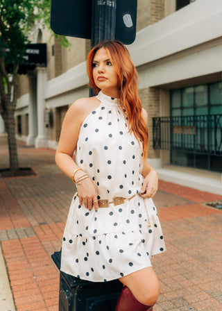Cream Polka Dot Halter Mini Dress