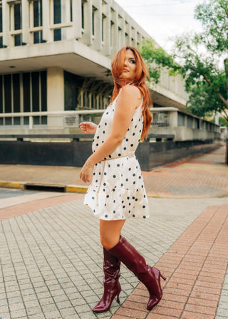 Cream Polka Dot Halter Mini Dress