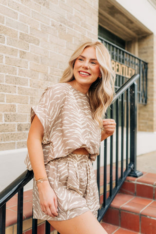 Taupe Tiger Print Short Set