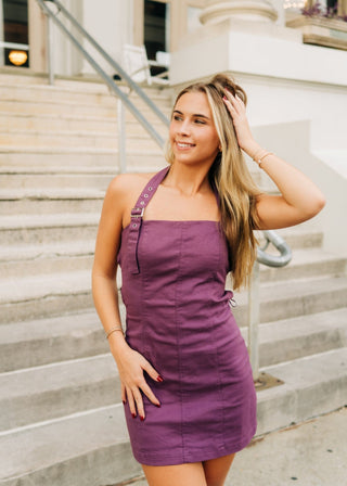 Purple Back Buckle Mini Dress