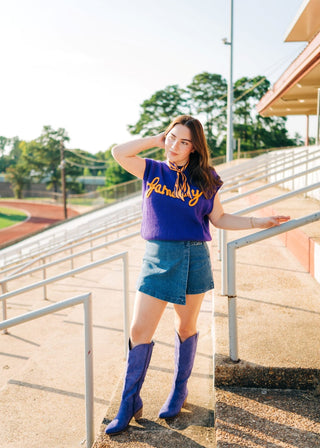 Purple Gameday Embroidered Knit Top