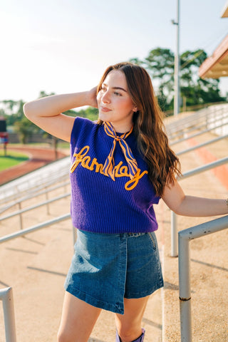 Purple Gameday Embroidered Knit Top