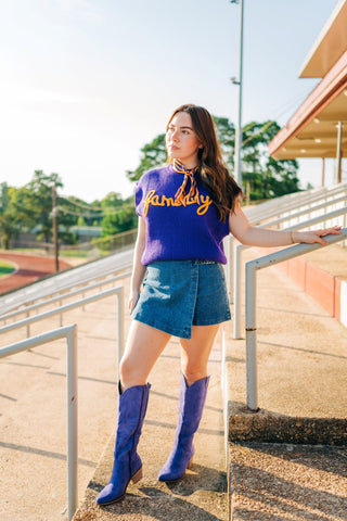 Purple Gameday Embroidered Knit Top