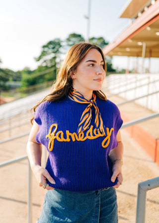 Purple Gameday Embroidered Knit Top