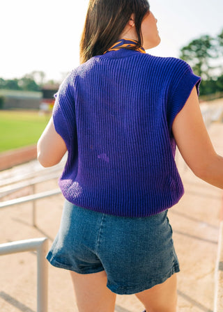 Purple Gameday Embroidered Knit Top