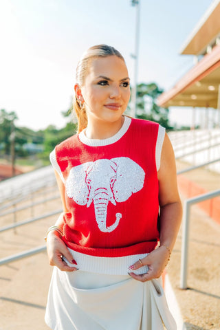 Red Sequin Elephant Knit Vest