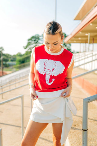 Red Sequin Elephant Knit Vest