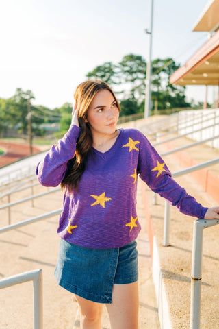 Purple & Yellow Star Knit Top