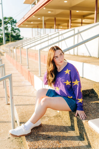 Purple & Yellow Star Knit Top
