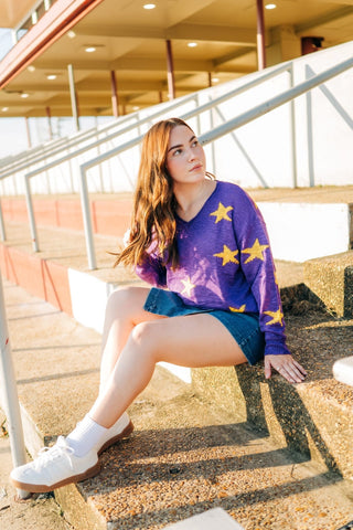 Purple & Yellow Star Knit Top