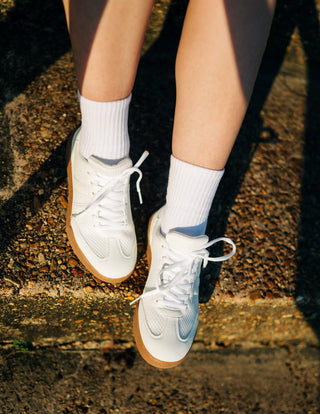 White Mesh Detail Court Sneakers