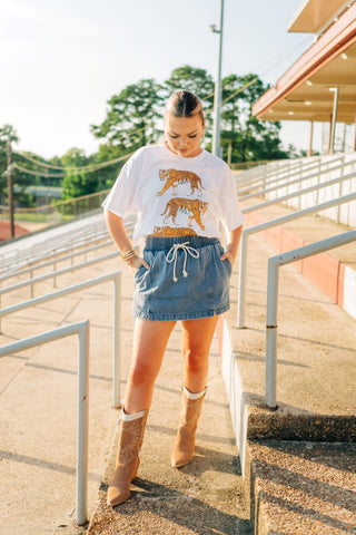 Denim Drawstring Mini Skort