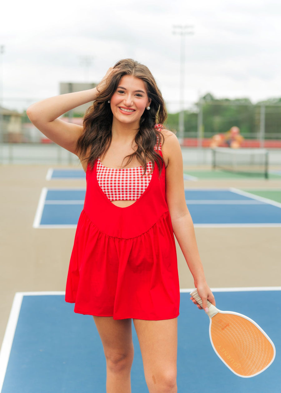 Red Gingham Layered Athletic Dress